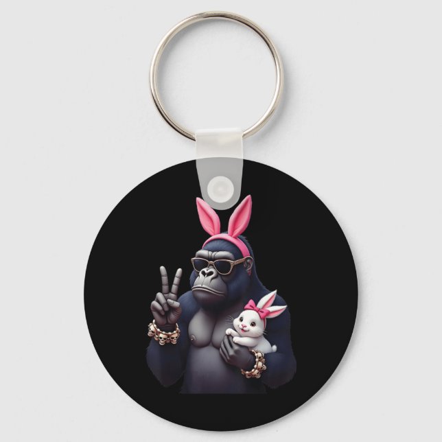 Funny Gorilla Bunny Coola Påsk, Cute&amp; Edgy A Nyckelring (Framsida)