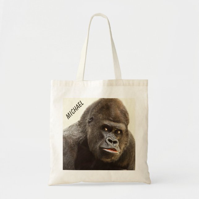 Funny Gorilla custom name tote bags Tygkasse (Framsidan)