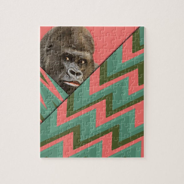 Funny Gorilla Rosa Grönt Chevron Puzzle Pussel (Vertikal)