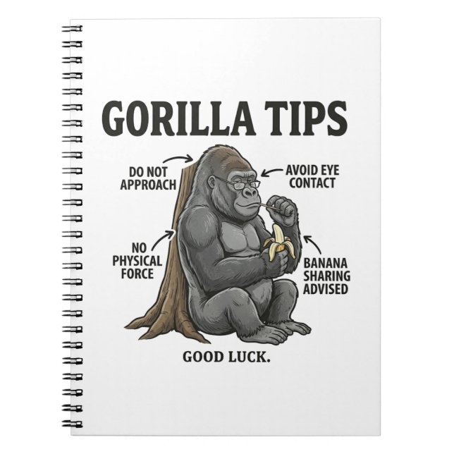 Funny Gorilla Safety Tips Infographic Illustration Anteckningsbok (Framsidan)