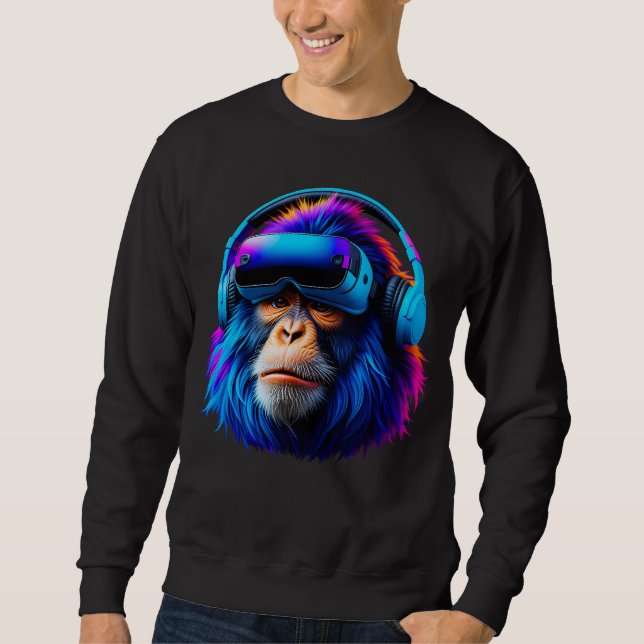 Funny Gorilla VR Spelande Märkre Gorilla Monke Gor Lång Ärmad Tröja (Framsida)
