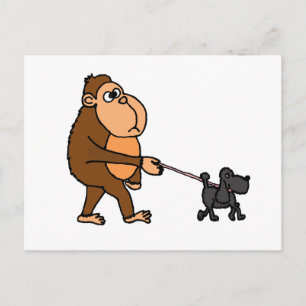 Funny Gorilla Walking Black Pudel Hund Vykort
