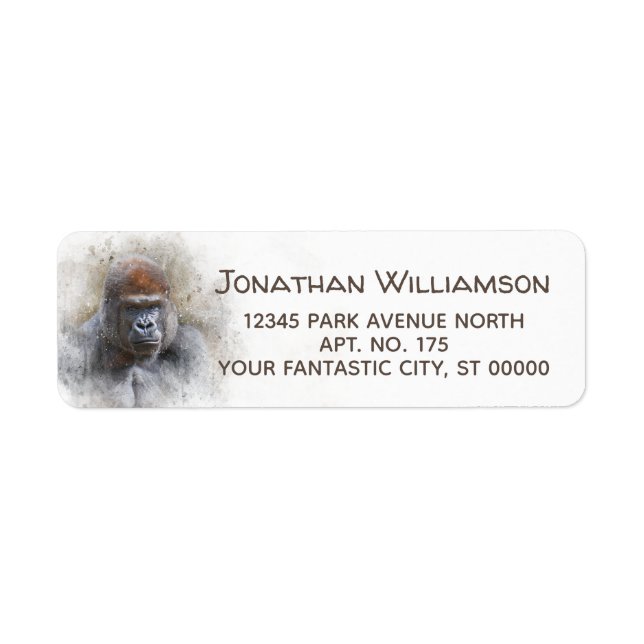 Funny Gorilla Watercolor Returadress Etikett (Framsidan)