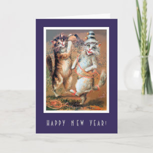 Funny Gott nytt år Partying Cats Card Helgkort