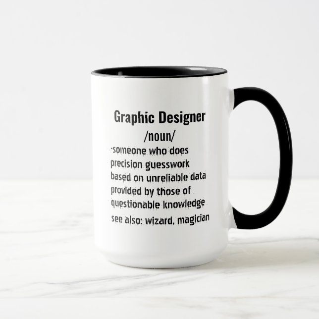 Funny grafisk designdefinition ger kvinnor i manar mugg (Höger)