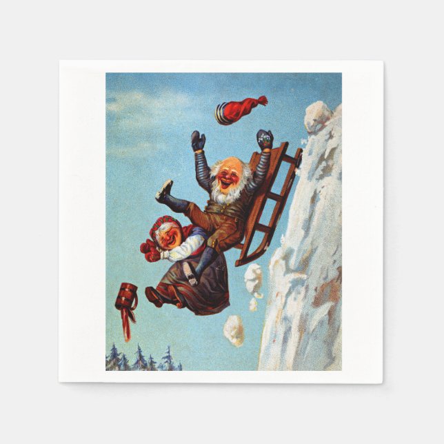 Funny Grandma Grandpa Sleigh Ride Wilhelm Larsen Pappersservett (Framsidan)