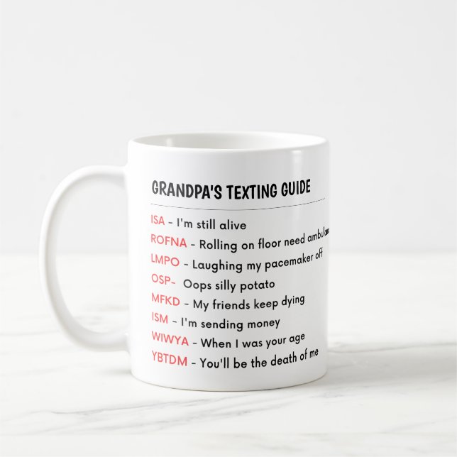 FUNNY Grandpa Grandmor TEXTING GUIDE Kaffemugg (Vänster)