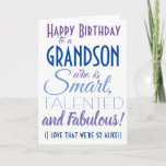 Funny Grandson Birthday Kort<br><div class="desc">Ett lustigt grattis på födelsedagen-kort till din barnson! Skicka det till "någon som är smart,  begåvad och fantastisk" - för du är så lika! Låt din morson le med det här humoristiska snyggten-kortet. Blå och lila typografi. Anpassa namn och budskap.</div>