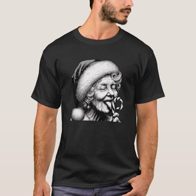 Funny Granny Nana Licking Candy Cane Grandma Chris T Shirt (Framsida)