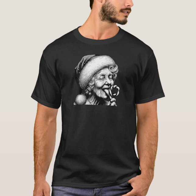 Funny Granny Nana Licking Candy Cane Grandma Chris T Shirt (Framsida)