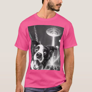 Funny Gräns Collie Alien Ufo tar en Selfie Hund T Shirt