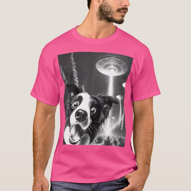 Funny Gräns Collie Alien Ufo tar en Selfie Hund T Shirt (Framsida)