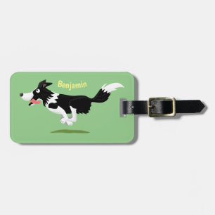 Funny Gräns Collie hund som kör tecknad Bagagebricka