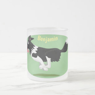 Funny Gräns Collie hund som kör tecknad Frostad Glasmugg