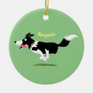 Funny Gräns Collie hund som kör tecknad Julgransprydnad Keramik