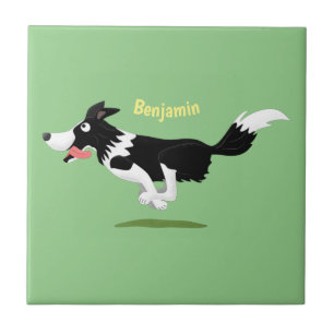 Funny Gräns Collie hund som kör tecknad Kakelplatta