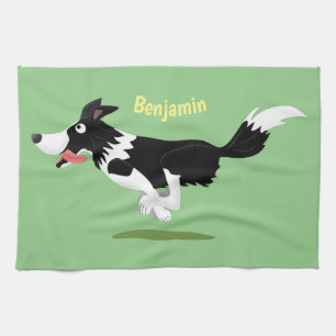Funny Gräns Collie hund som kör tecknad Kökshandduk