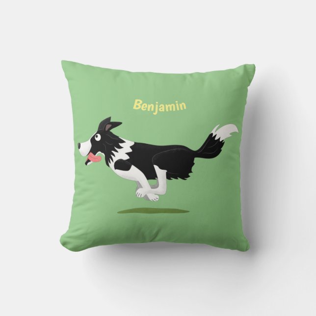 Funny Gräns Collie hund som kör tecknad Kudde (Framsida)