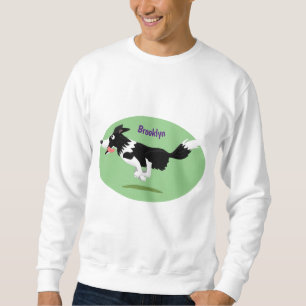 Funny Gräns Collie hund som kör tecknad Lång Ärmad Tröja