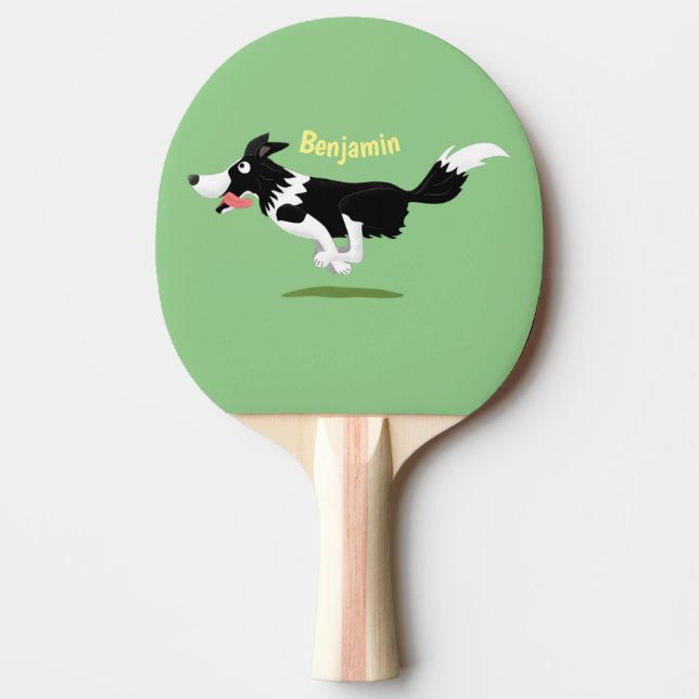 Funny Gräns Collie hund som kör tecknad Pingisracket (Framsidan)