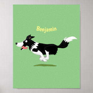 Funny Gräns Collie hund som kör tecknad Poster