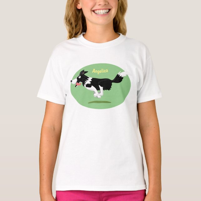 Funny Gräns Collie hund som kör tecknad T Shirt (Framsida)