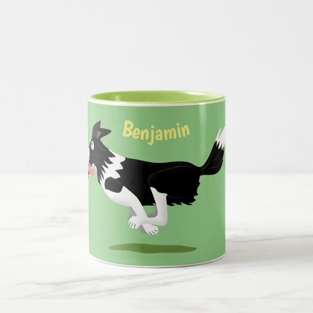 Funny Gräns Collie hund som kör tecknad Två-Tonad Mugg (Center)
