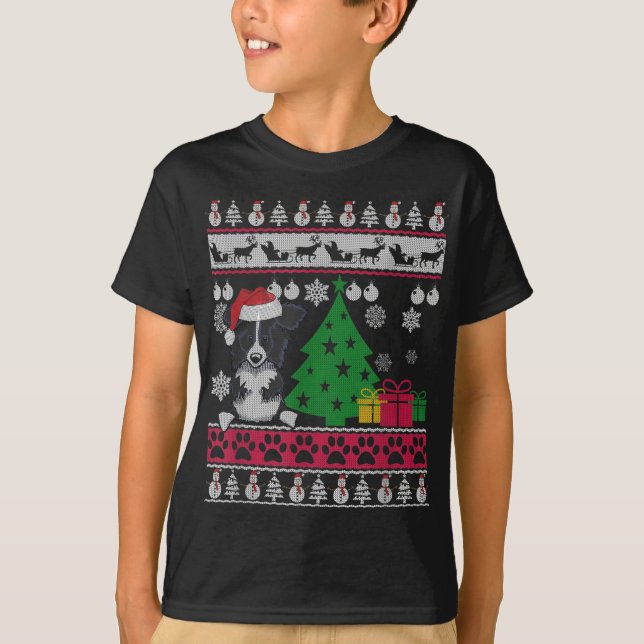 Funny Gräns Collie jul Ugly Sweater Hund Lov T Shirt (Framsida)