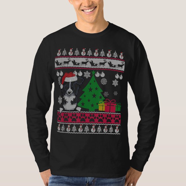 Funny Gräns Collie jul Ugly Sweater Hund Lov T Shirt (Framsida)