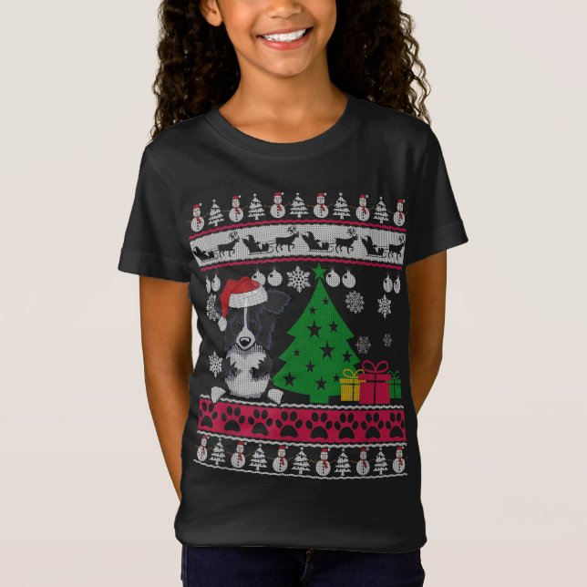 Funny Gräns Collie jul Ugly Sweater Hund Lov T Shirt (Framsida)