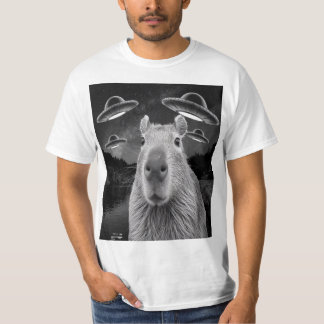 Funny Graphic Capybara Selfie with UFOs Weird T Shirt