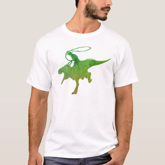 Funny Graphic CowboyWrangler Dinosaur T Shirt (Framsida)
