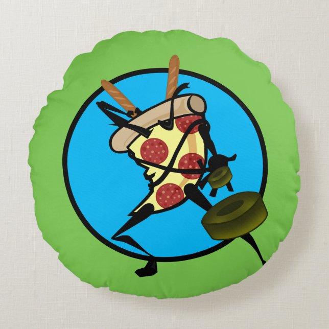 FUNNY GRAPHIC NINJA PIZZA ROUND DEKORATIV KUDDE (Framsidan)