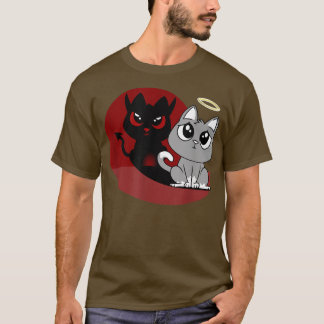 Funny Grått Cat Djävulen Angel Bad Cat Evil Shadow T Shirt