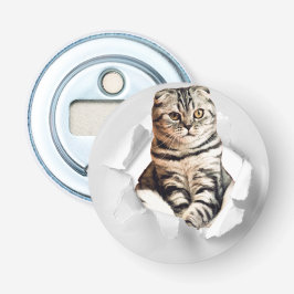 Funny Grått Cat Popping thru Torn Papper Illusion Flasköppnare