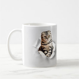 Funny Grått Cat Popping thru Torn Papper Illusion Kaffemugg