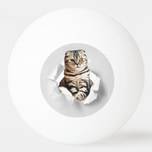 Funny Grått Cat Popping thru Torn Papper Illusion Pingisboll