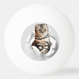 Funny Grått Cat Popping thru Torn Papper Illusion Pingisboll