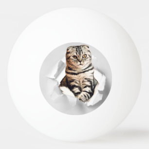 Funny Grått Cat Popping thru Torn Papper Illusion Pingisboll