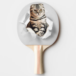 Funny Grått Cat Popping thru Torn Papper Illusion Pingisracket