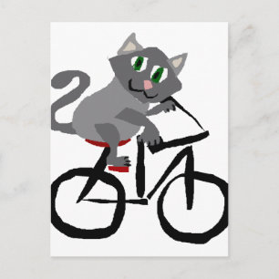 Funny Grått Kattunge Riding Bicycle Vykort
