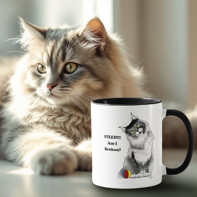Funny Grått Maine Coon Cat Fixed Mugg (Skapare uppladdad)