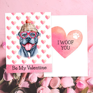 Funny Grått Pitbull I Woof You Hund Valentine Day Julkort