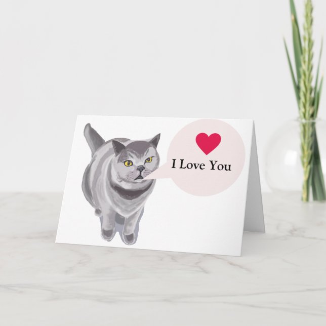 Funny grått tjock-katt Valentine Kort (Framsida)