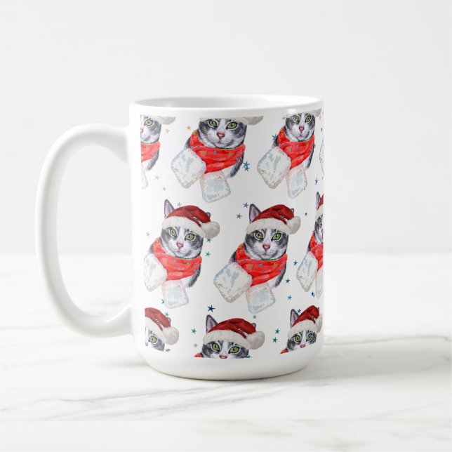Funny Gray and White Tabby Cat Christmas Kaffemugg (Vänster)