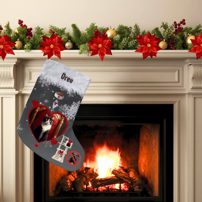 Funny Gray Black Cat Christmas Wishes Pet Photo Liten Julstrumpa (Funny stocking for cat lovers with your uploaded photo and things kitty may want for Christmas)