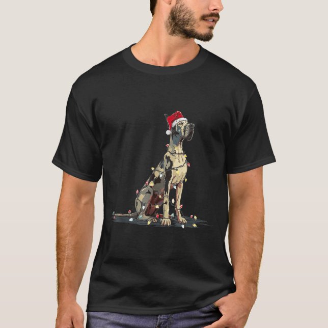 Funny Great Dane Christmas Graphics Dog Lights Lov T Shirt (Framsida)