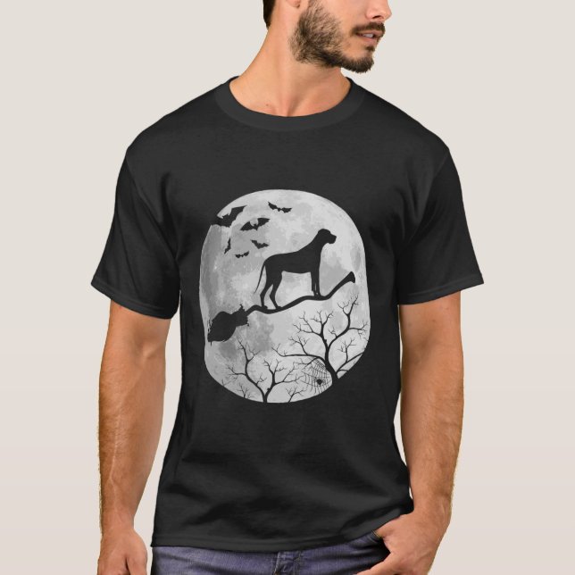 Funny Great dane-flygande Witch Costume Halloween  T Shirt (Framsida)