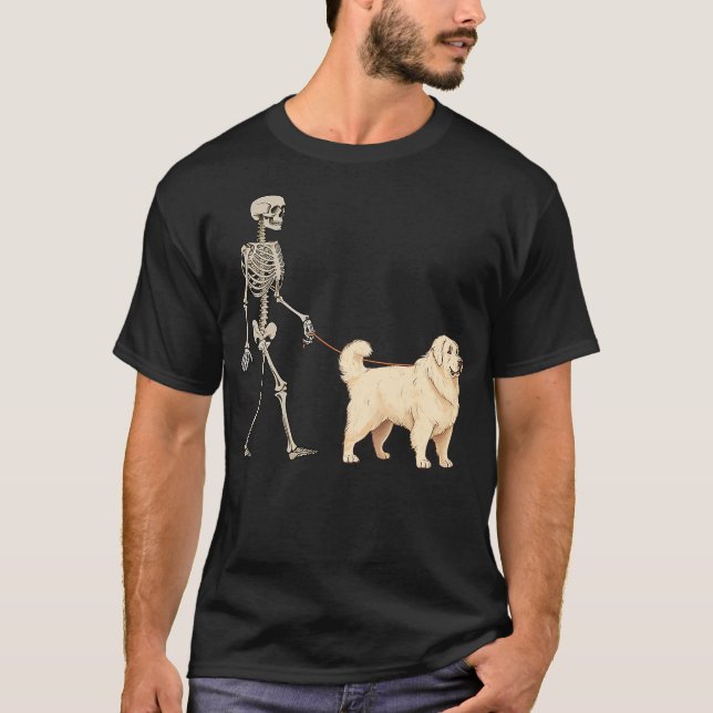 Funny Great Pyrenees Skeleton Dog Walking Hallowee T Shirt (Framsida)