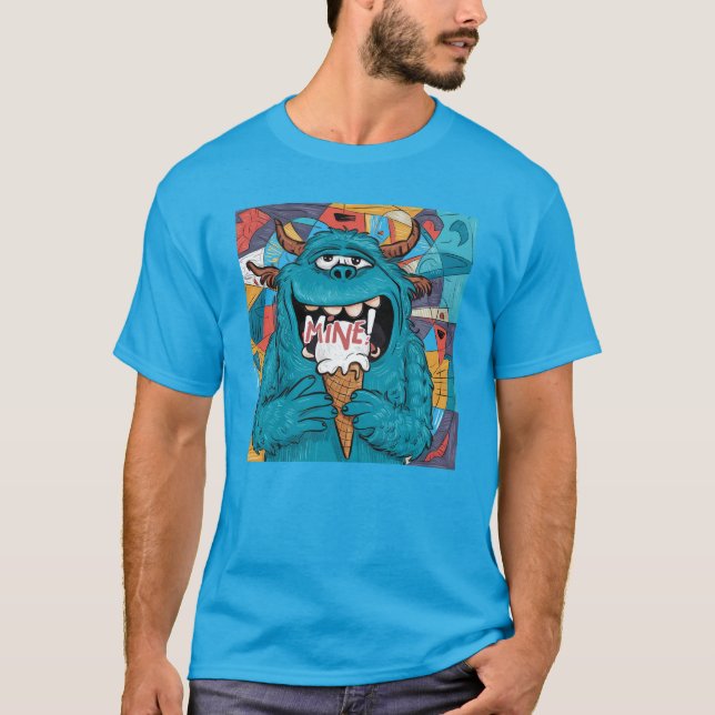 Funny Greedy Monster som äter Ice Cream T Shirt (Framsida)